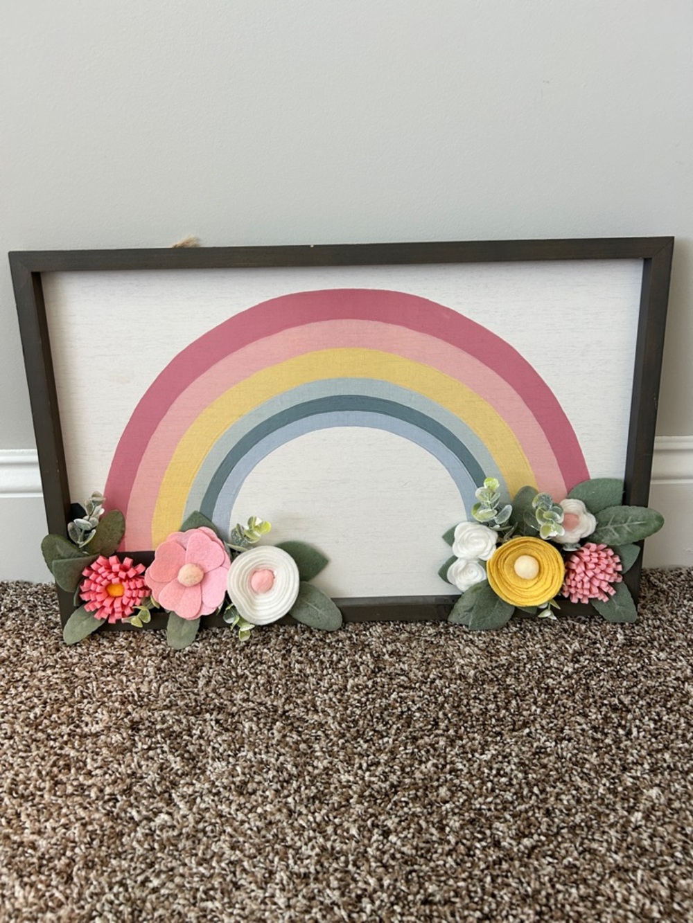 Rainbow Wall Art with Felt Flower Accents